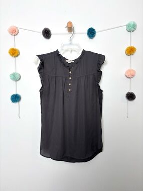 LOFT Black Tank Ruffle Detailed Blouse